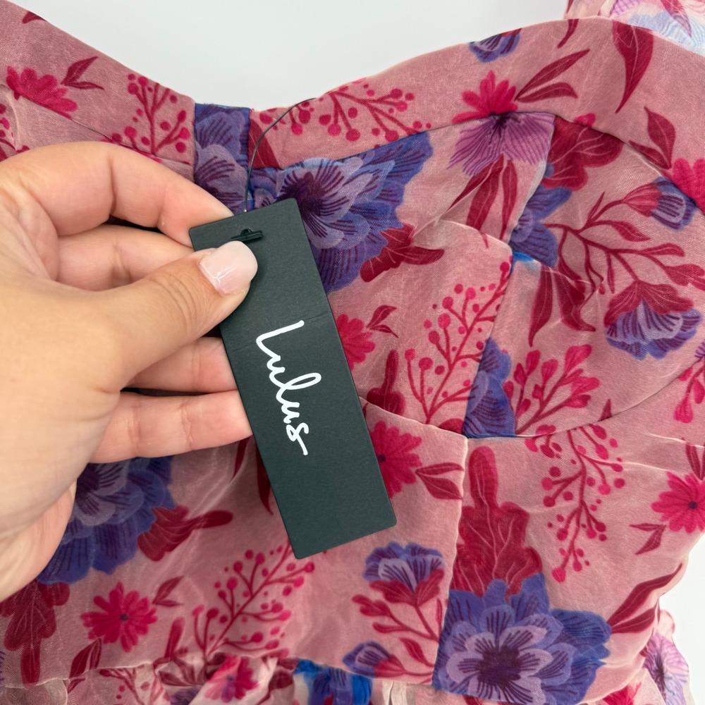 Lulus Delightful Look Magenta Floral Print Bustier‎ Midi Skater Dress Size L - Picture 8 of 14